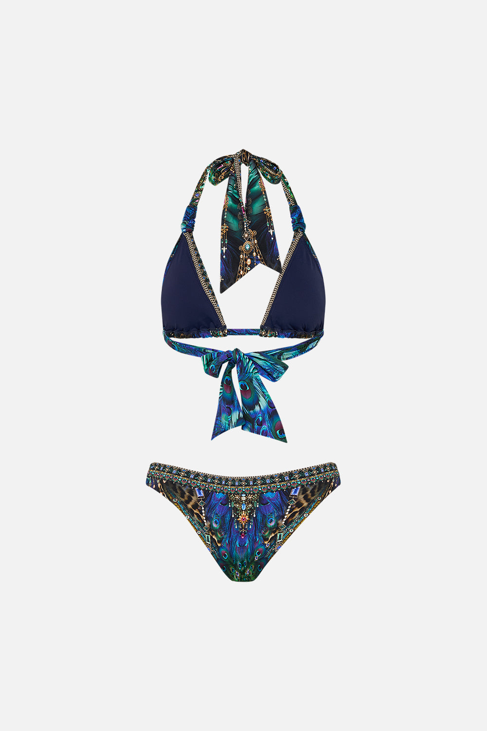 The CAMILLA Soft Thick Tie Tri Bikini Set With Tab Trims in our Dominican Decadence print.