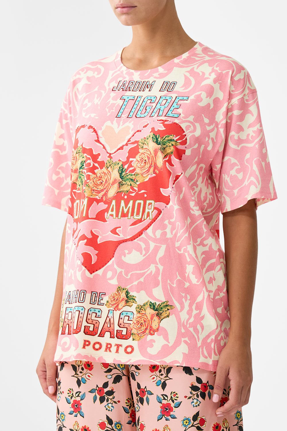 The CAMILLA Oversized Band Tee in our Pink Porto print.