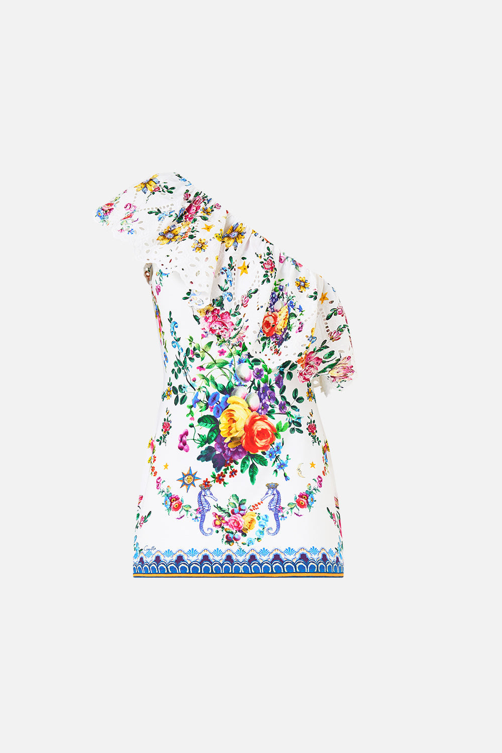 The CAMILLA One Shoulder Fitted Jersey Tank in our Tiles Darls print.