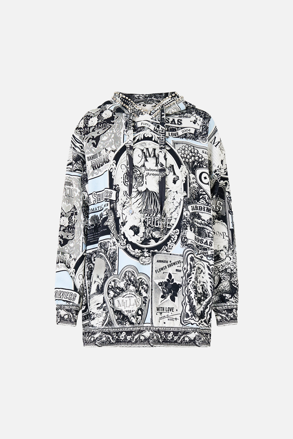 The CAMILLA Silk Band Oversized Hoodie With Pockets in our Perfumed In Porto print.