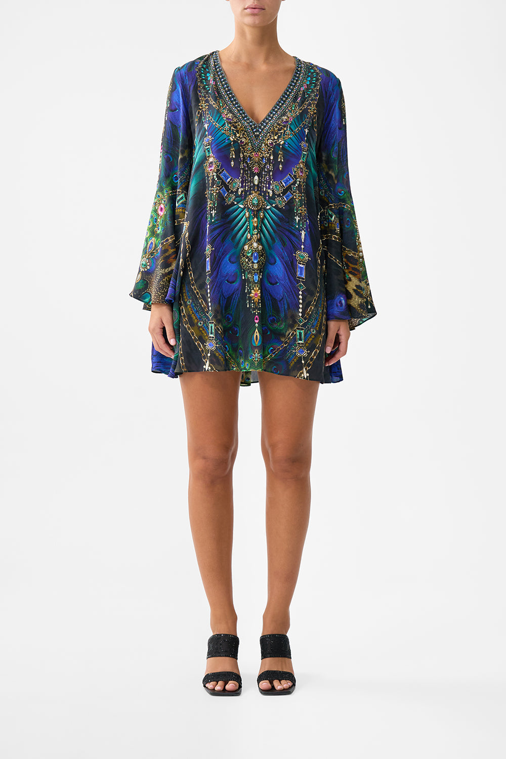 The CAMILLA V-Neck Flared Sleeve Mini Dress in our Dominican Decadence print.