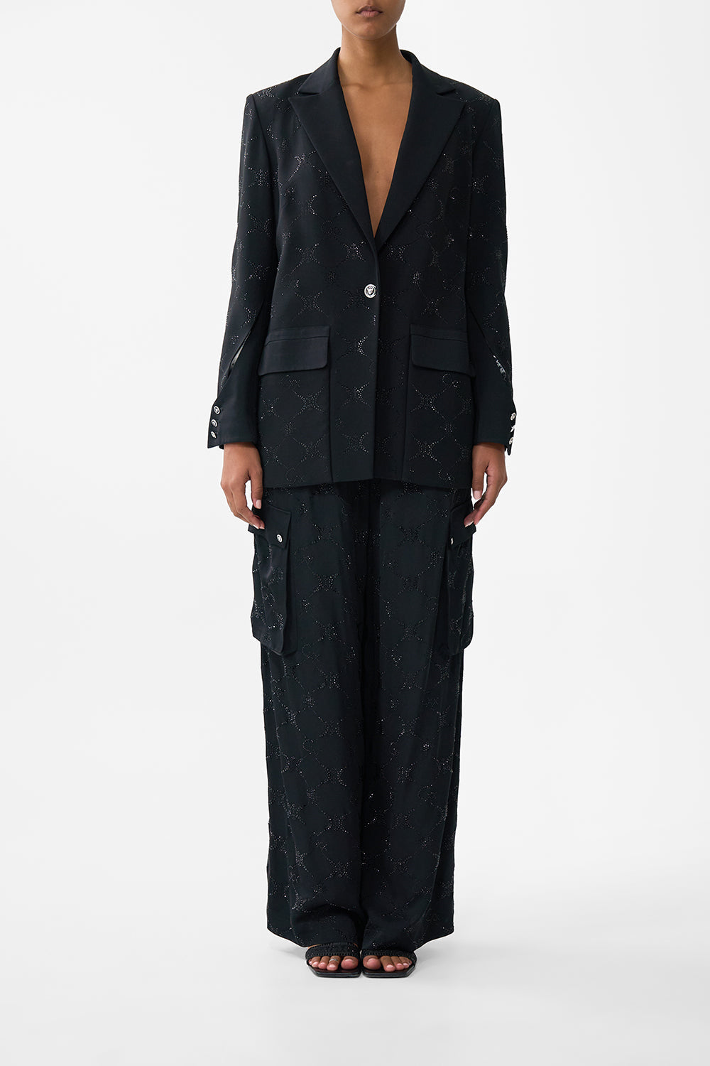 The CAMILLA LONG CASUAL JACKET WITH POCKETS MARBLE HEAVEN in our  print.