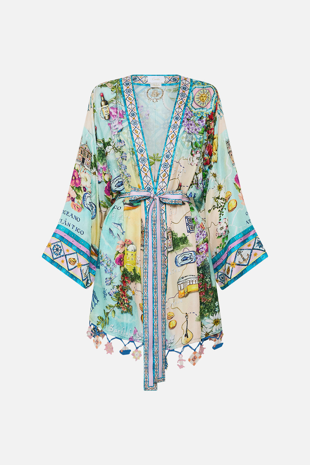 The CAMILLA Short Kimono Wrap in our Just Coasting print.