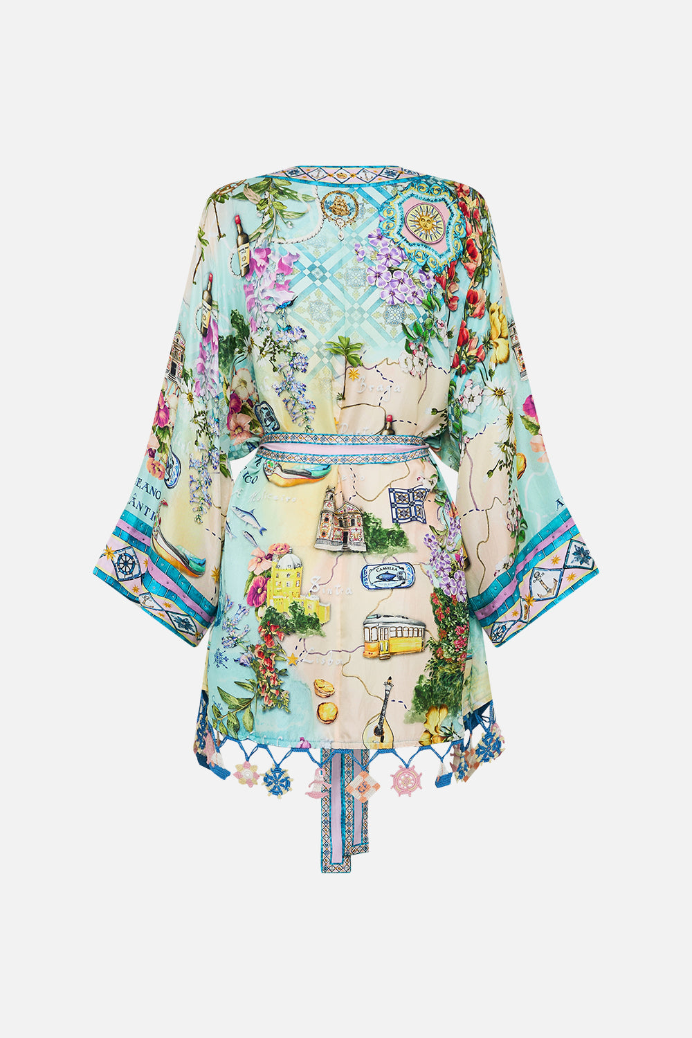 The CAMILLA Short Kimono Wrap in our Just Coasting print.