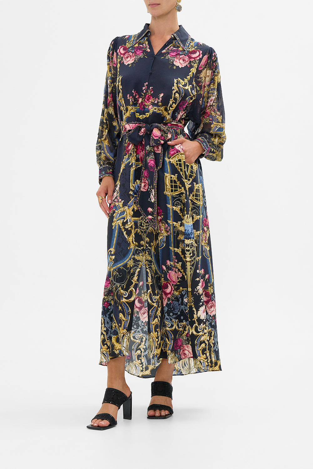 The CAMILLA Curved Collar Shirt Dress in our Ornate On A Plate print.