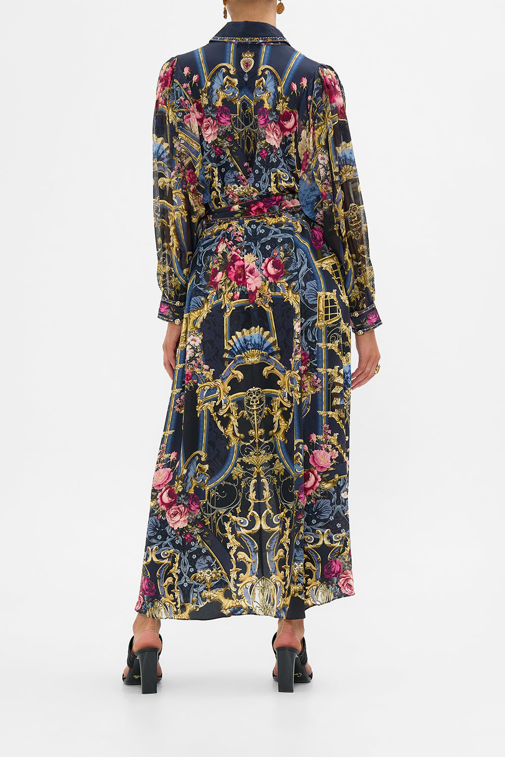 The CAMILLA Curved Collar Shirt Dress in our Ornate On A Plate print.