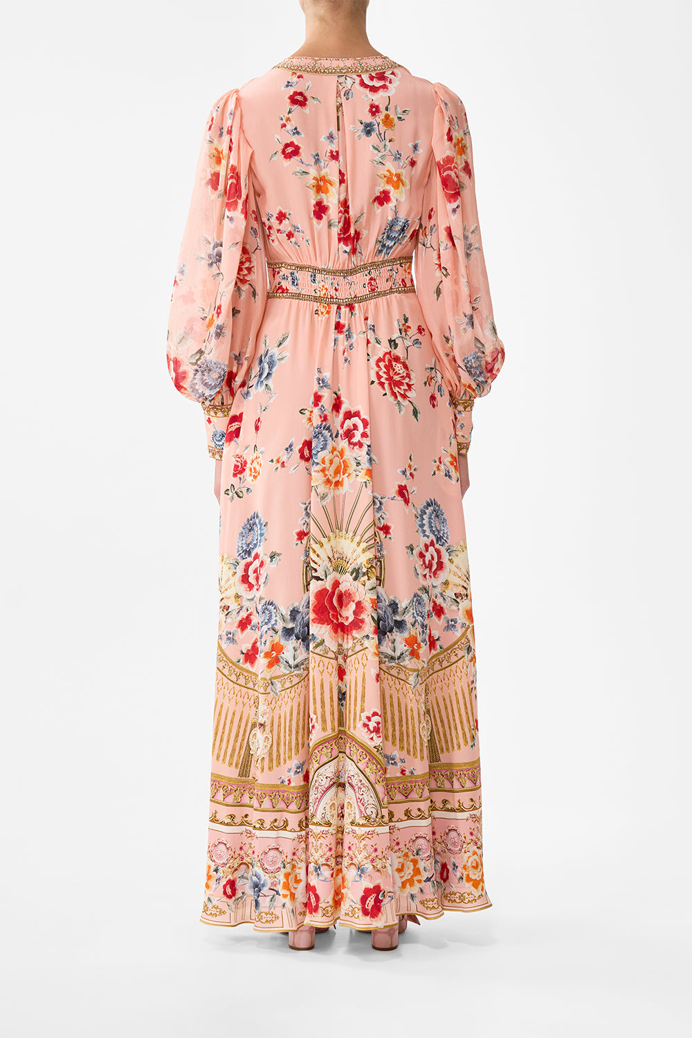 The CAMILLA Shaped Waistband Dress With Gathered Sleeves in our Majestic Milla print.