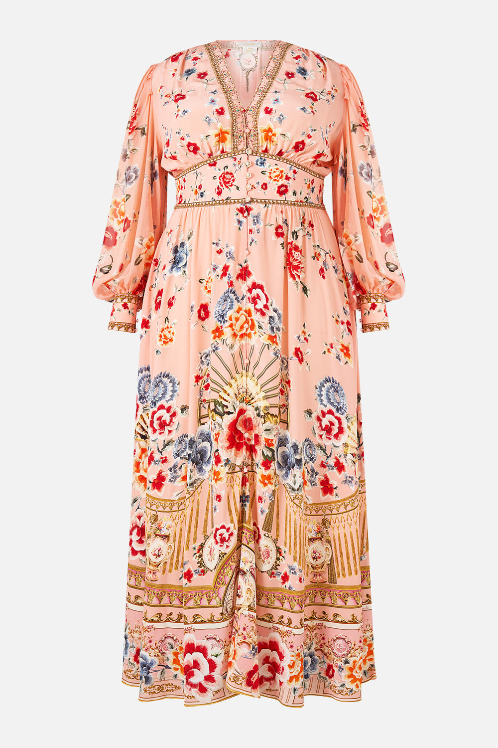 SHAPED WAISTBAND DRESS WITH GATHERED SLEEVES MAJESTIC MILLA