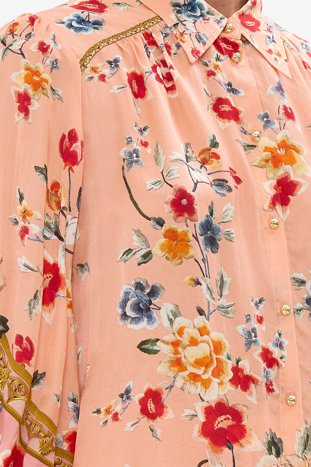 The CAMILLA Button Through Blouson Sleeve Blouse in our Majestic Milla print.