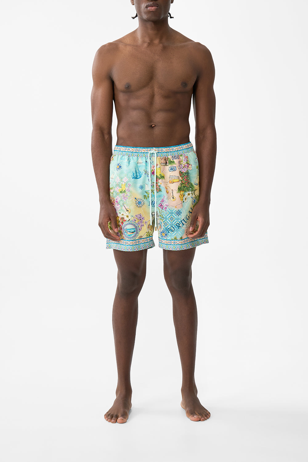 The CAMILLA Mid Length Boardshort With Elastic Waist in our Just Coasting print.