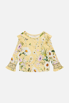The CAMILLA Babies Long Sleeve Rib Henley W Frill Detail in our Daisy Chains print.