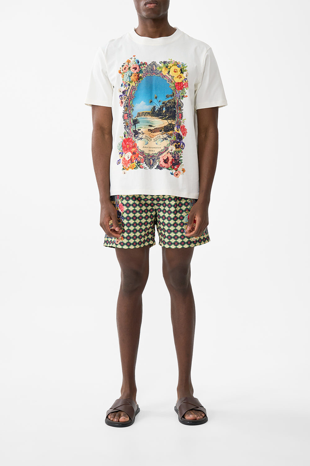 The CAMILLA LACE SPLICE TOP WITH LONG SLEEVE BOTANICAL BALLADS in our  print.