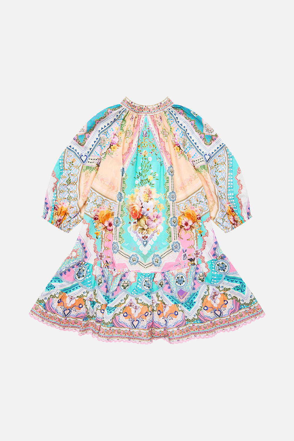 KIDS SHIRT MINI DRESS WITH PUFF SLEEVE CROCHET ALL DAY