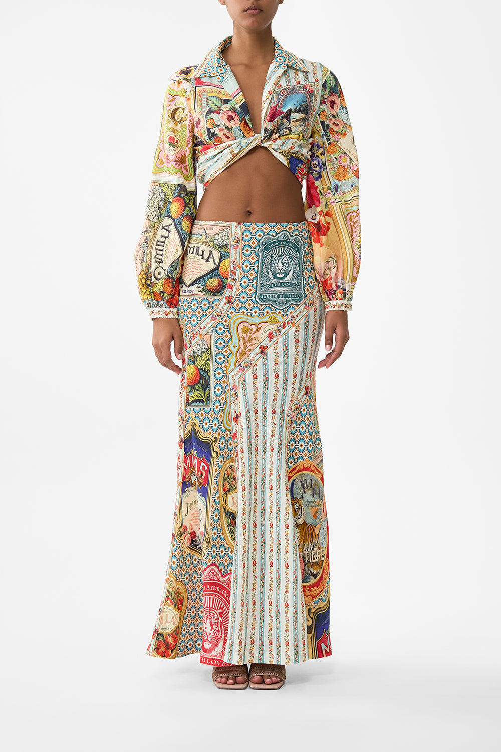 The CAMILLA LONG JERSEY HALTER DRESS ISNIK LULLABY in our  print.
