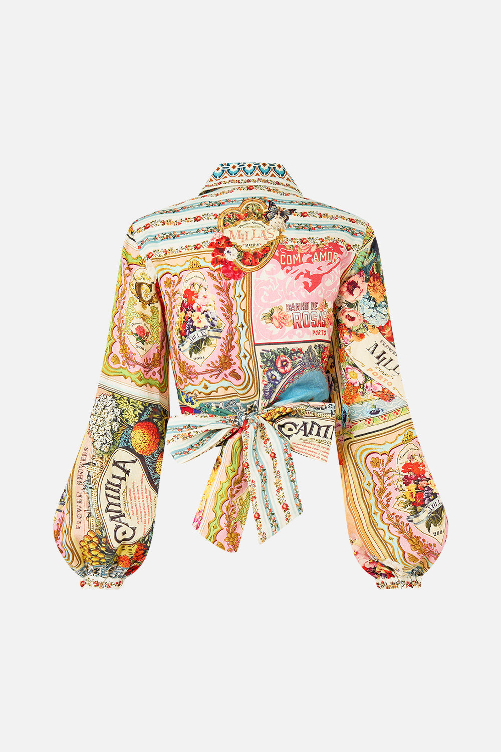 The CAMILLA Cropped Wrap Shirt in our Soap Opera print.