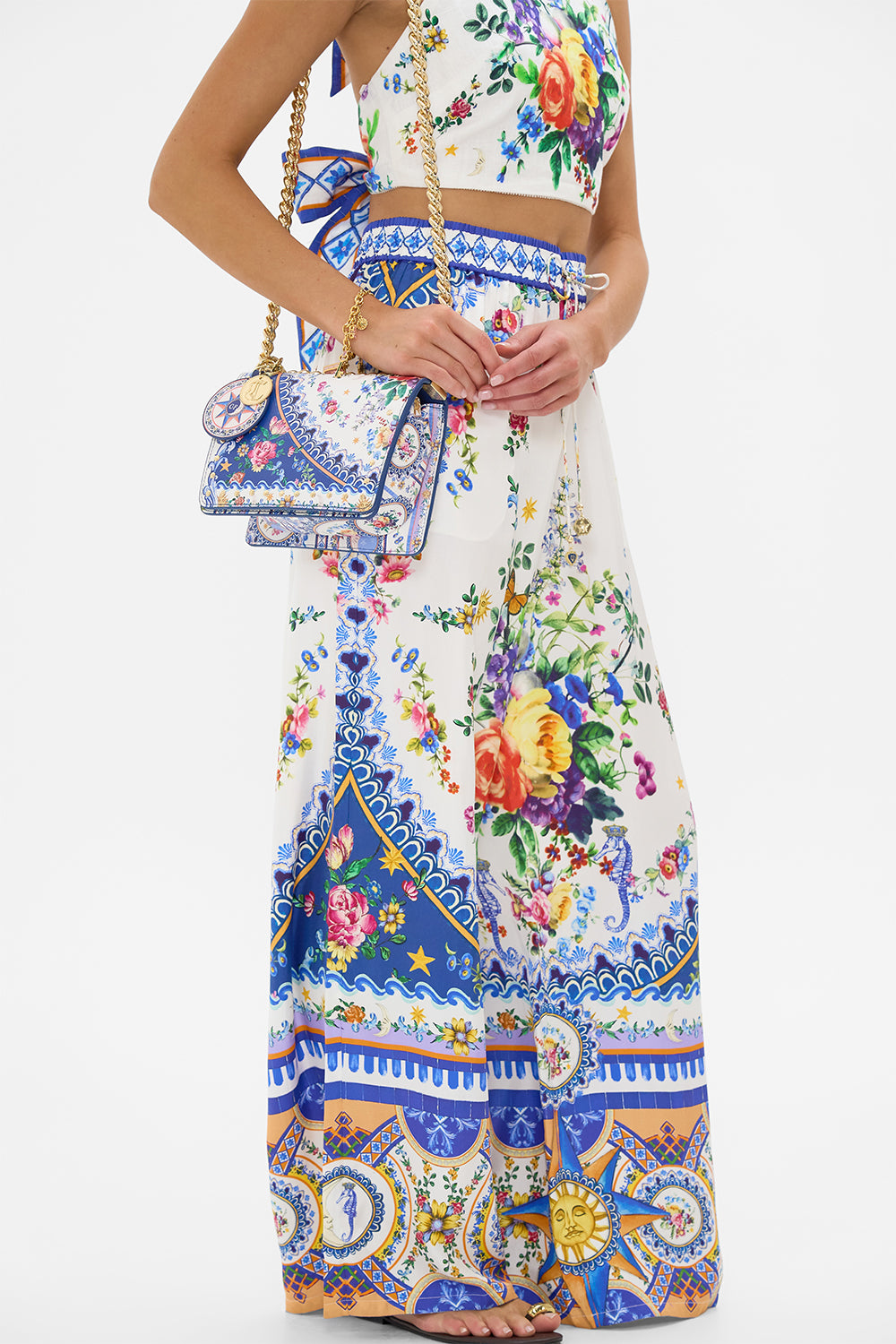 The CAMILLA SWEETHEART NECK ONE PIECE WITH TIE FRONT TOPKAPI POP in our  print.