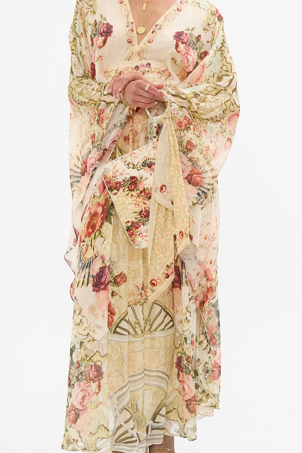 The CAMILLA Ring Scarf Clutch in our Meet Me At The Majestic print.