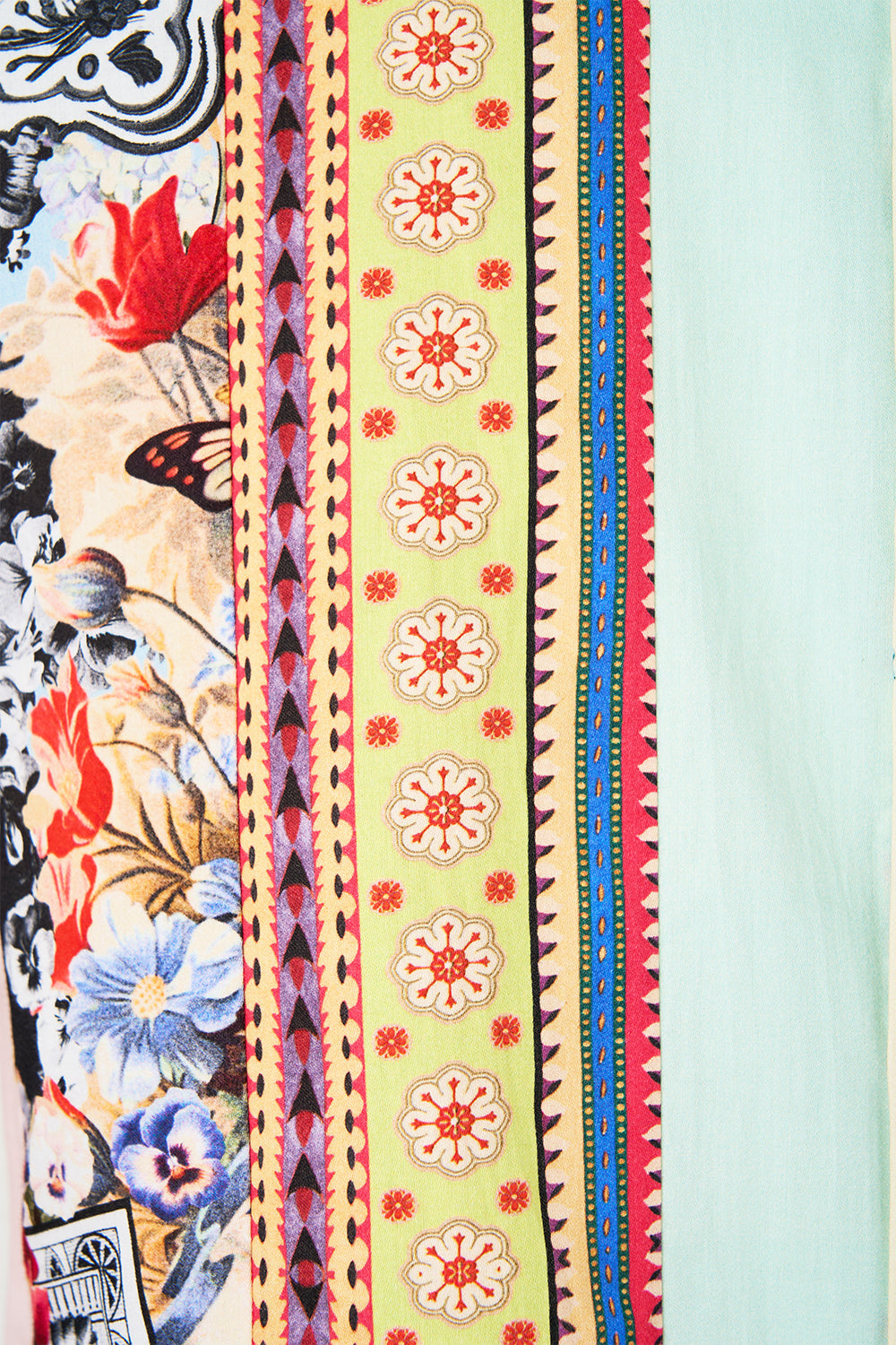 The CAMILLA Long Sleeve Patchwork Stripe Collared Shirt in our Soap Opera print.