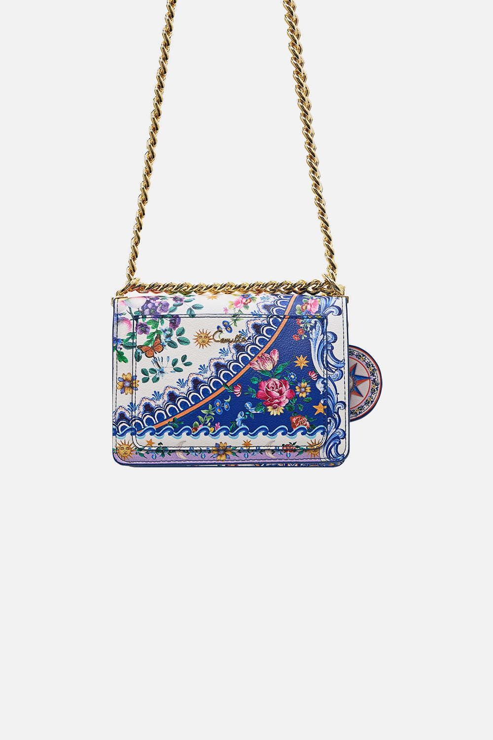 The CAMILLA Crossbody Box Bag With Chain And Keyring in our Tiles Darls print.
