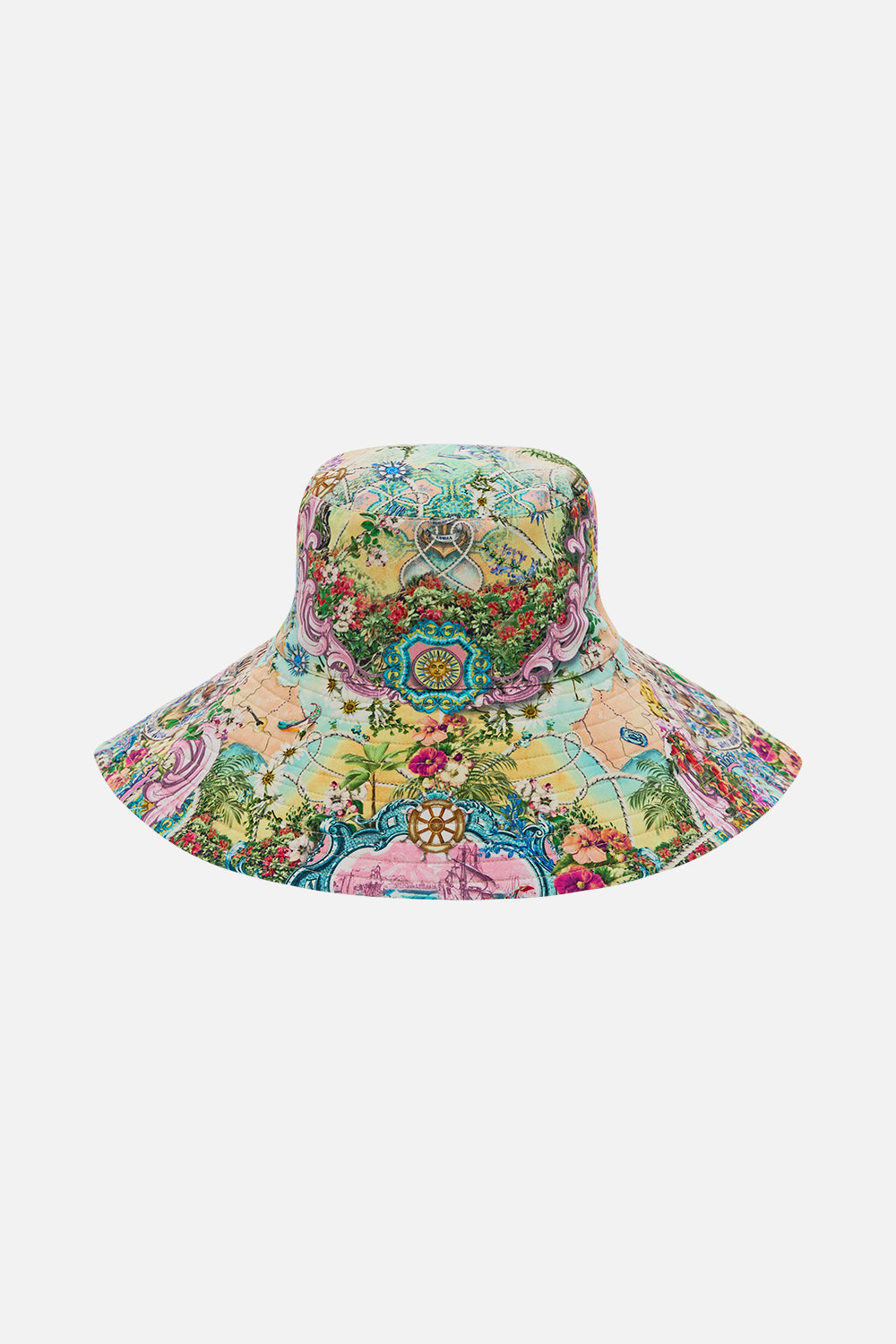 The CAMILLA Wide Brim Bucket Hat in our Just Coasting print.