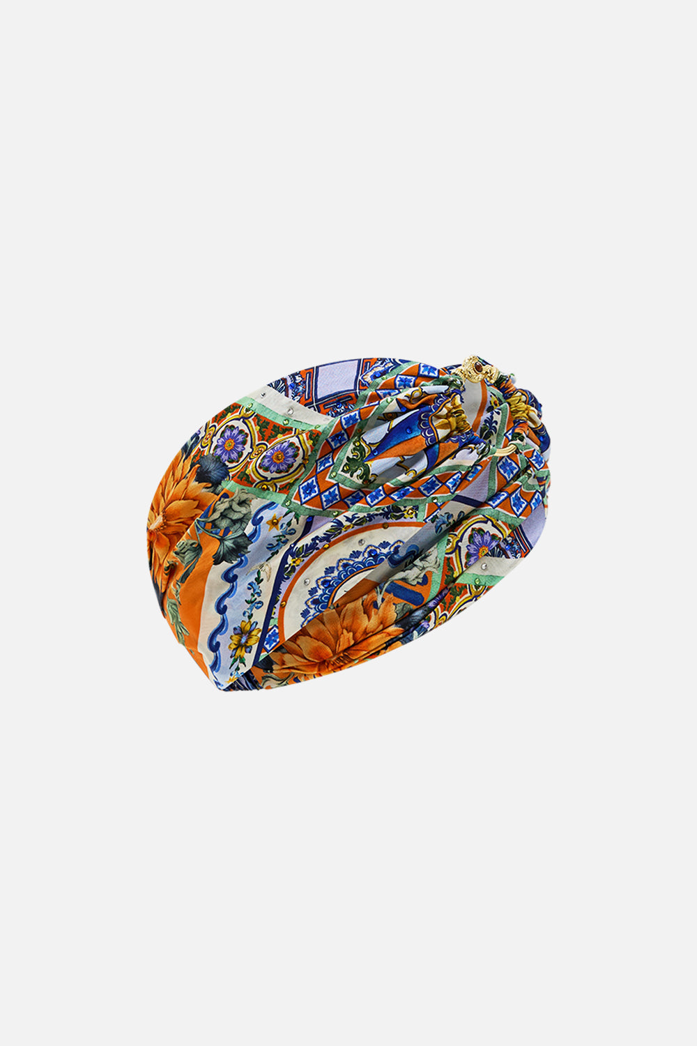 The CAMILLA REGULAR BIKINI BOTTOM WITH RUCHED KNOT SIDES JUST COASTING in our JUST COASTING print.