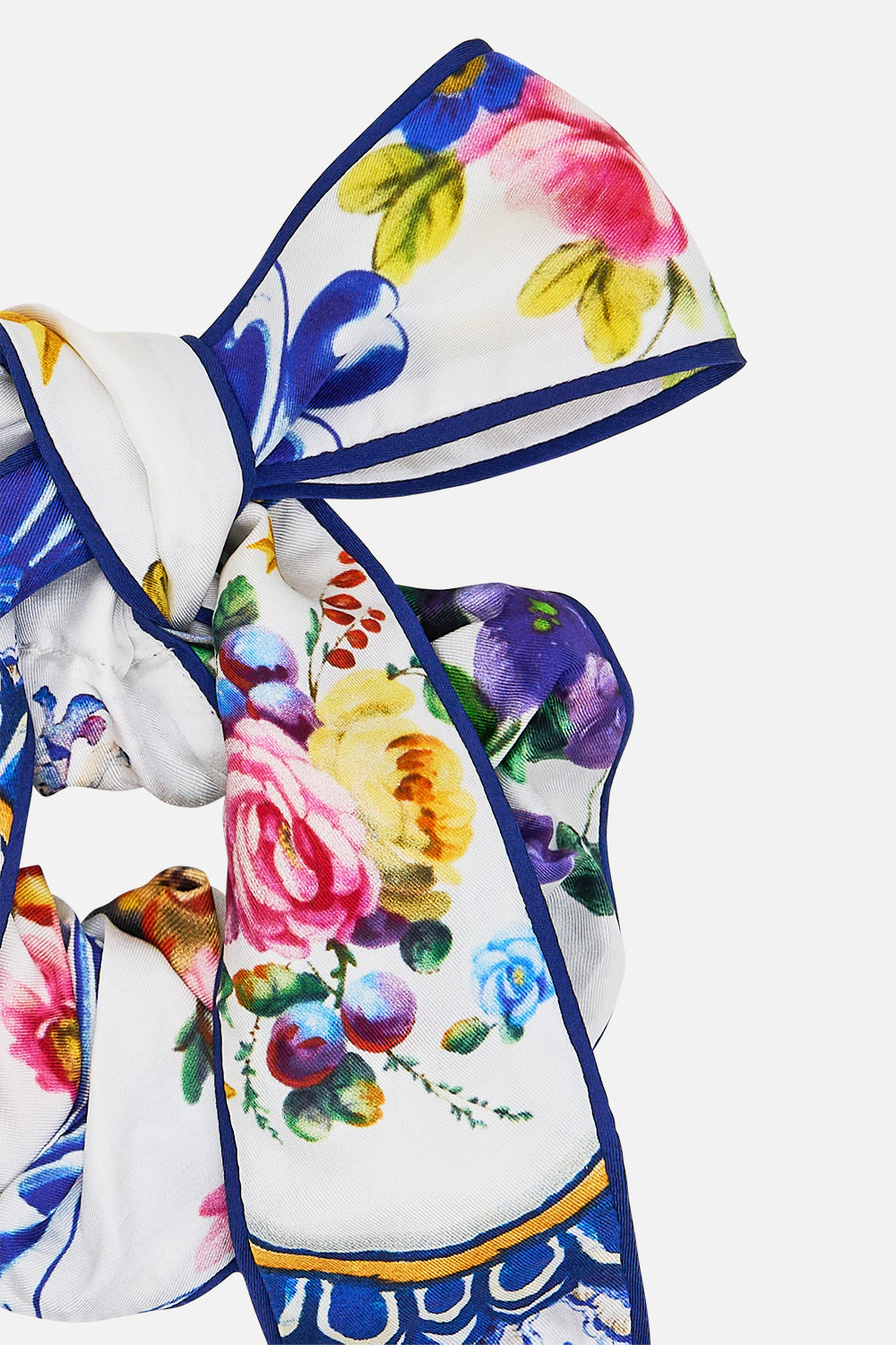 The CAMILLA Scrunchie With Bow in our Tiles Darls print.