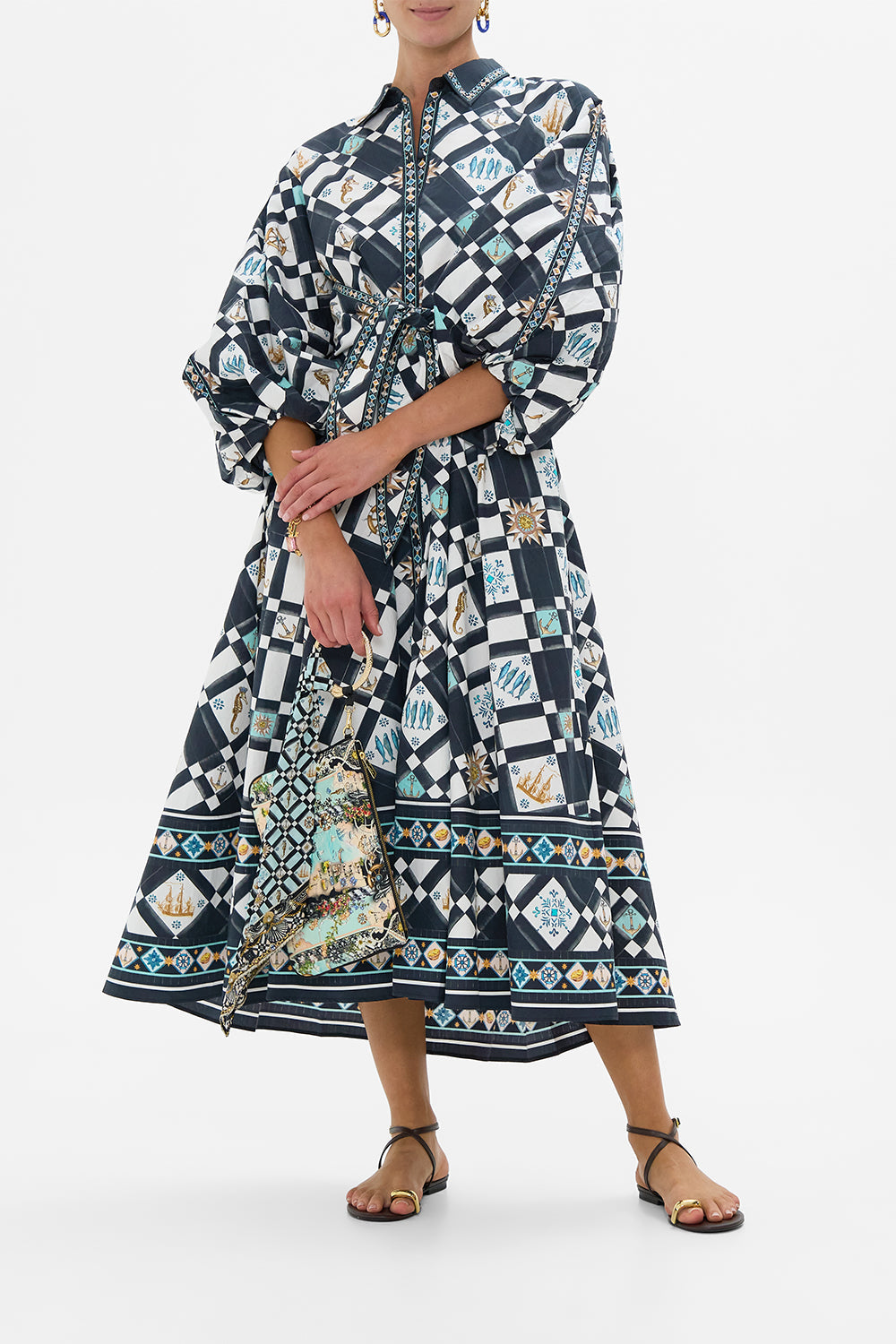 The CAMILLA Ring Scarf Clutch in our Folk Afloat print.