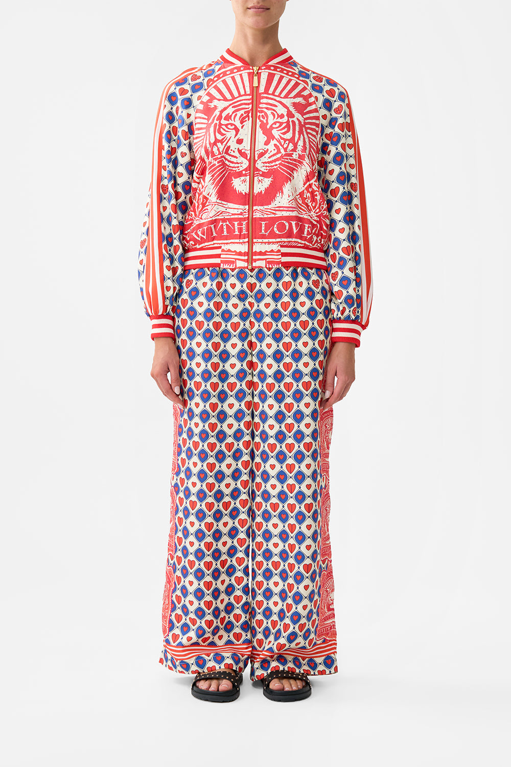 The CAMILLA Panelled Sleeve Blouson Bomber in our Rinse & Roar print.