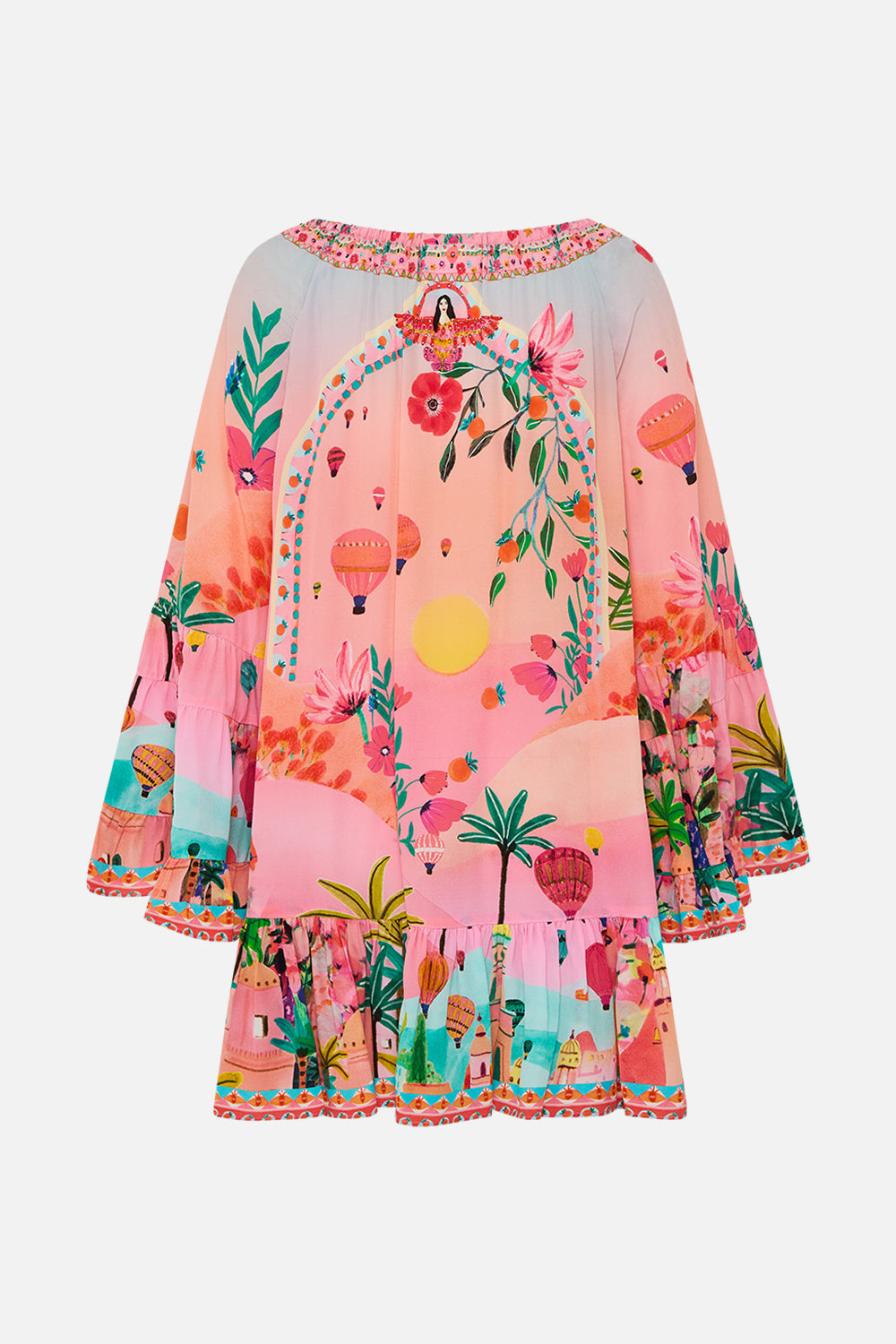 CAMILLA A line frill dress in Sister Sunset print. 