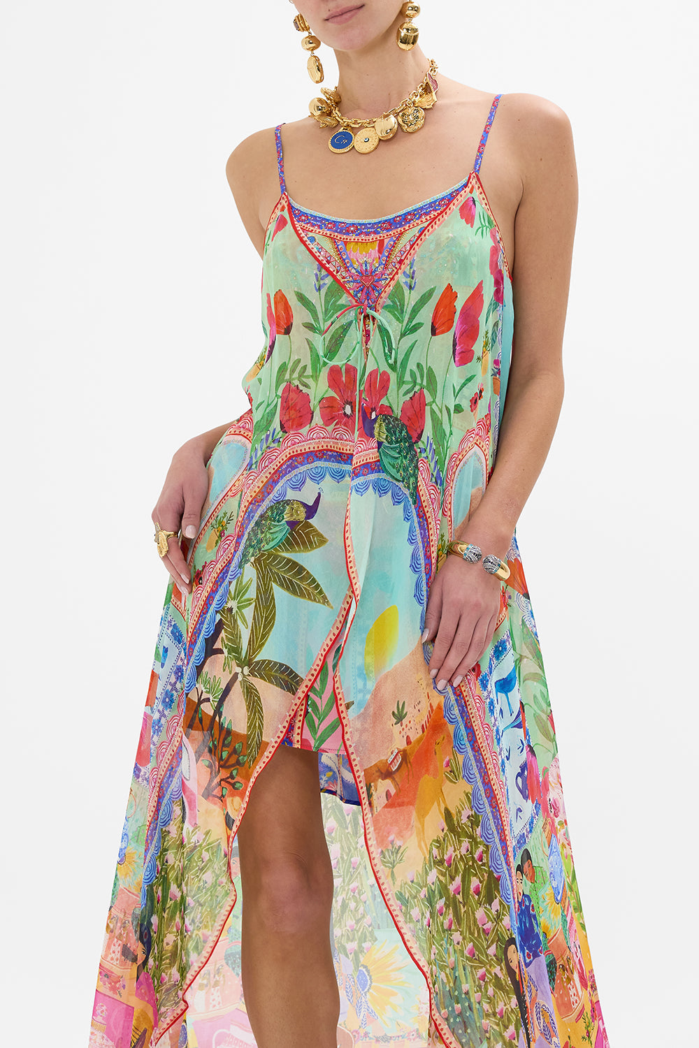 CAMILLA Mini Dress With Long Overlay in Queens of Creation print. 