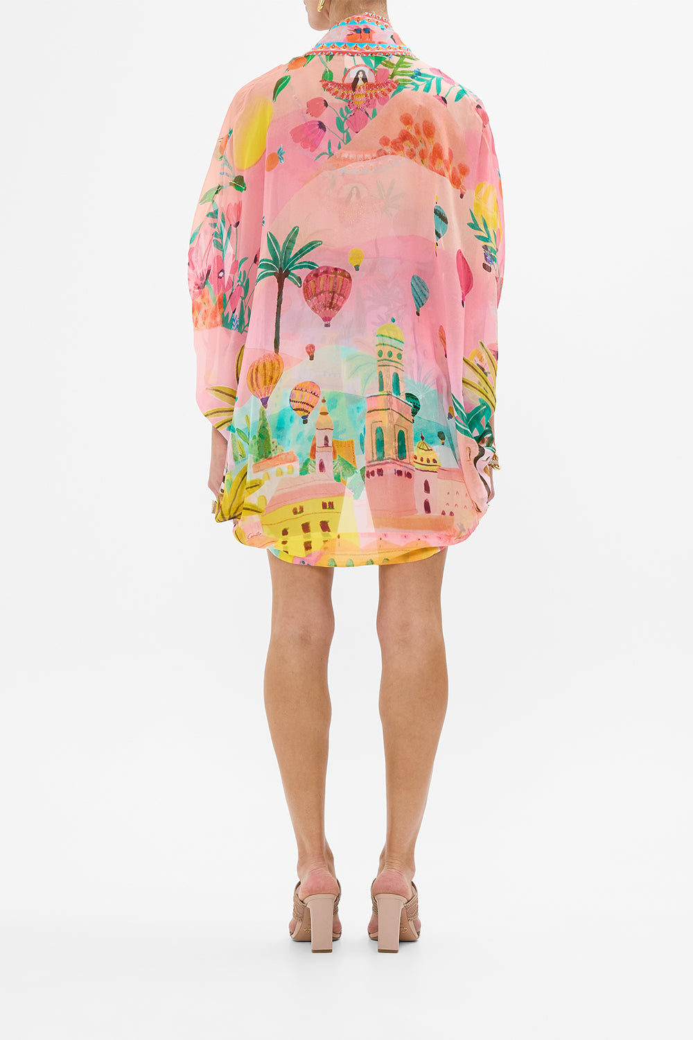 CAMILLA Open Front Cardi Cape in Sister Sunset print