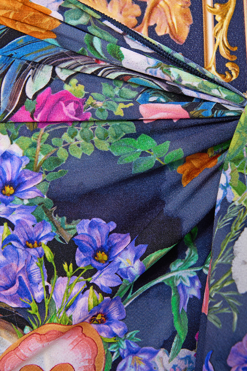 The CAMILLA Layered Maxi Skirt With Tie Front in our Basked In Baroque print.