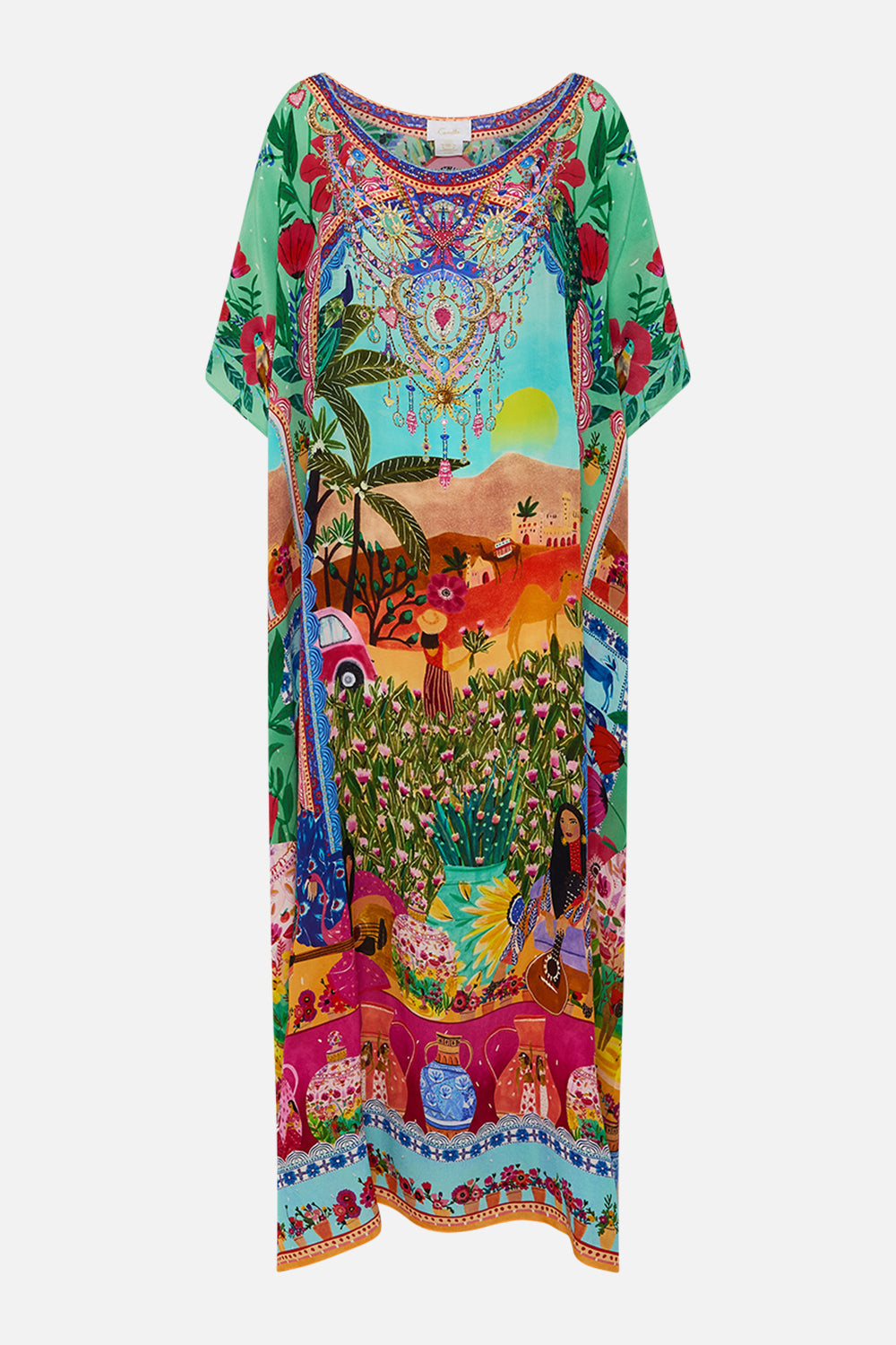 CAMILLA Round Neck Kaftan in Queens of Creation print. 