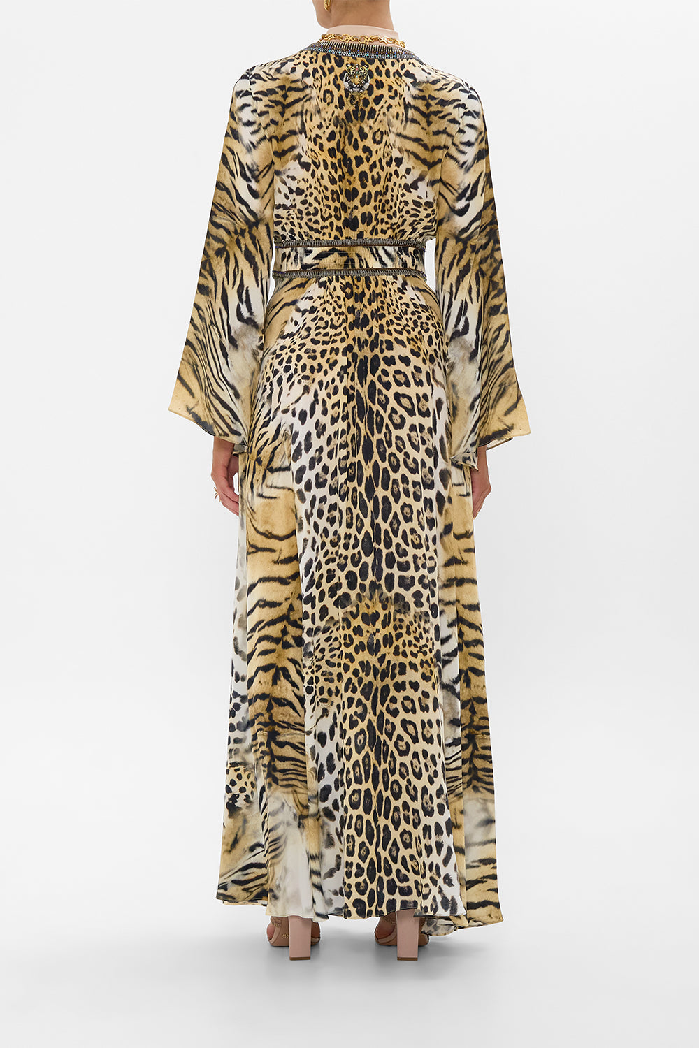 KIMONO SLEEVE DRESS WITH SHIRRING DETAIL JAGUAR
