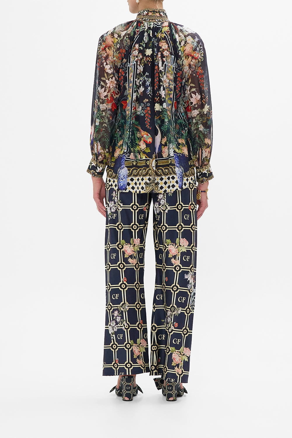 The CAMILLA FRILL SLEEVE LONG DRESS VENUS ON A VESPA in our  print.
