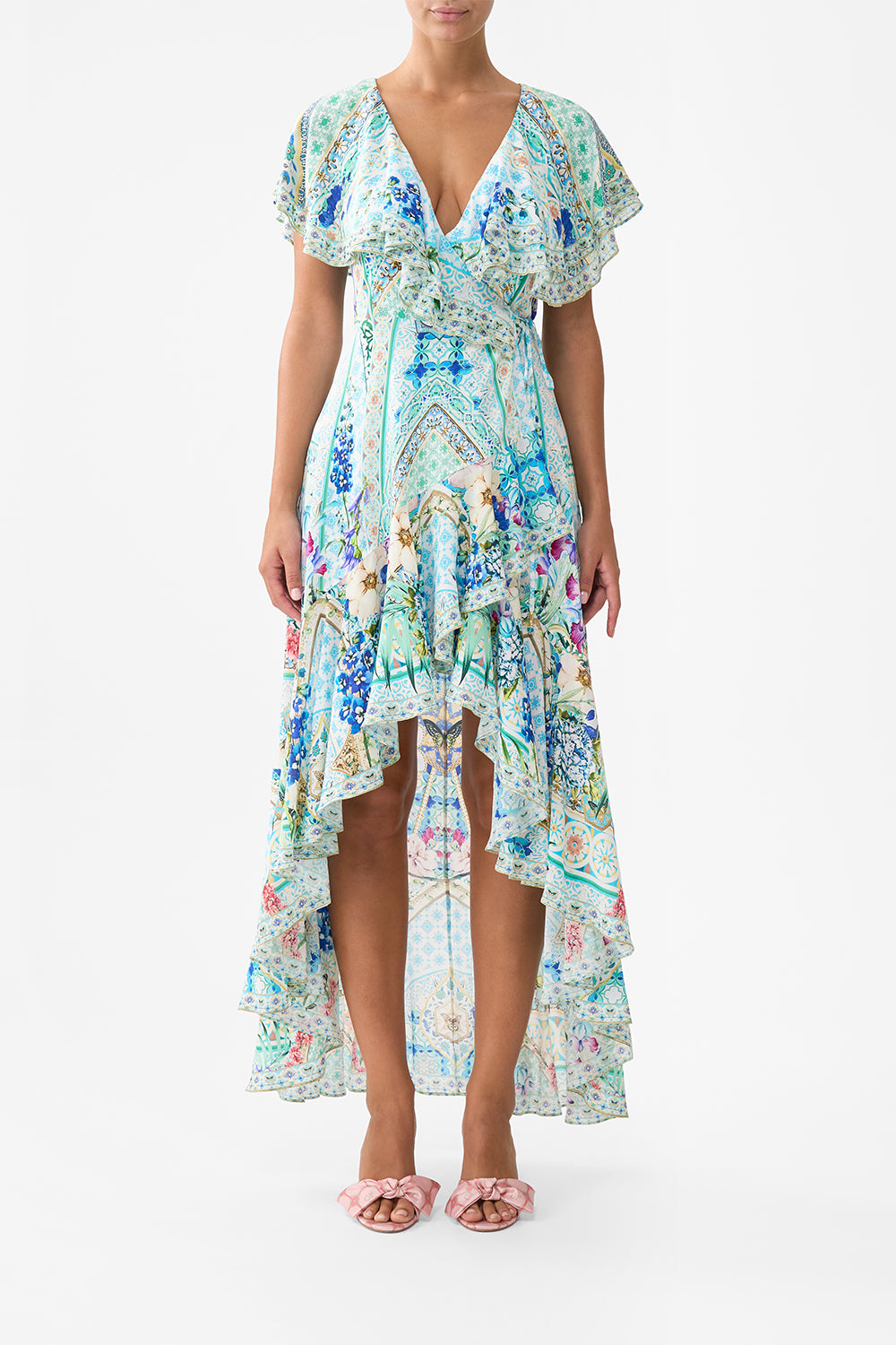 The CAMILLA TIERED BODICE DRESS FOLK AFLOAT in our  print.