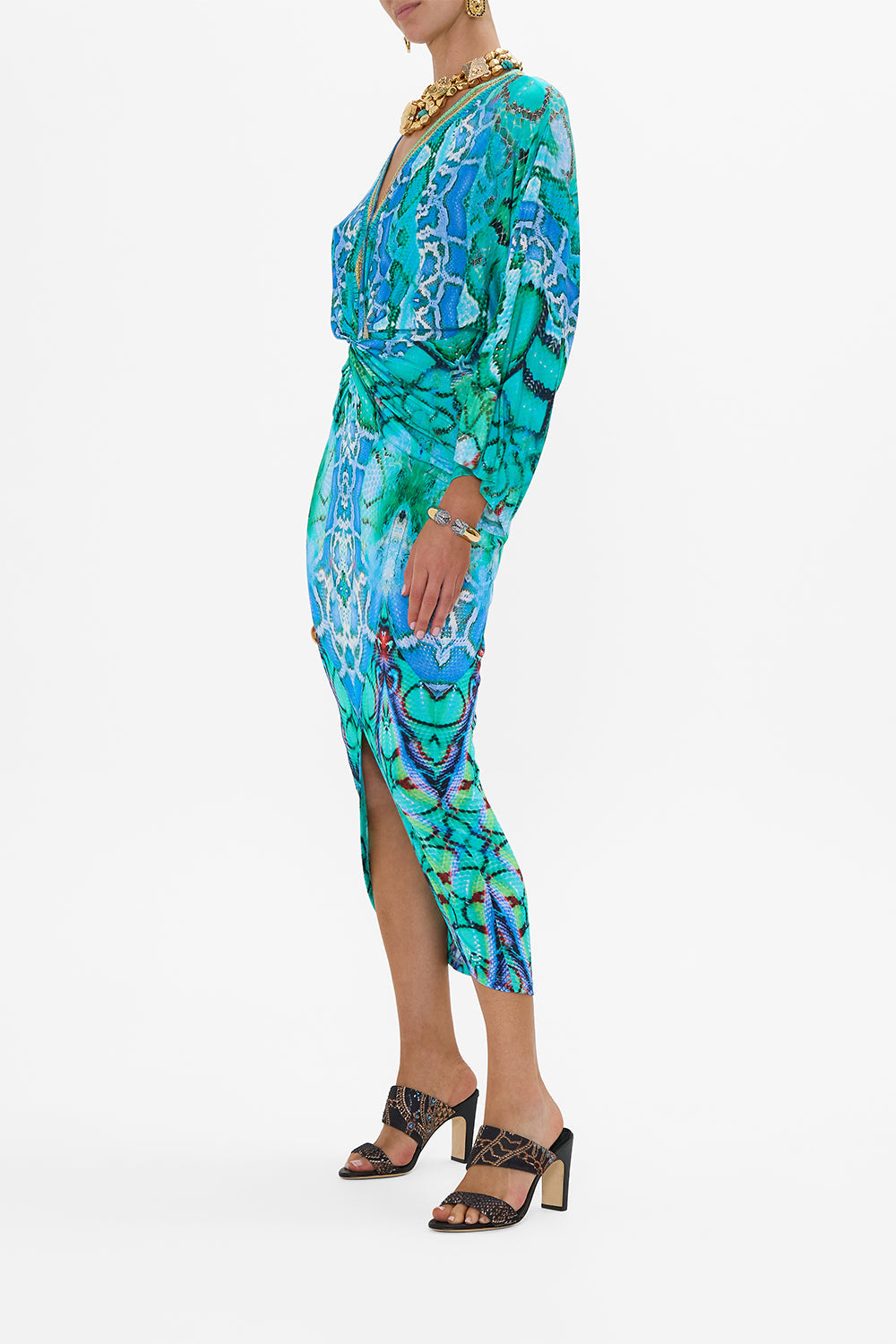 LONG SPLIT FRONT TWIST DRESS LAND OF WONDER