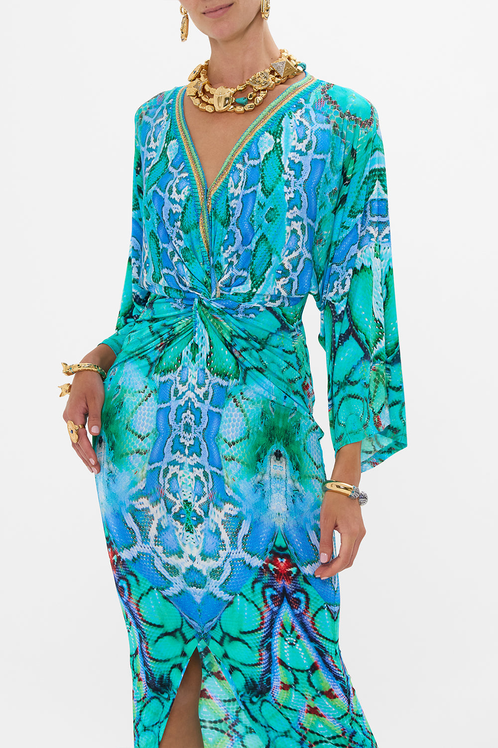 LONG SPLIT FRONT TWIST DRESS LAND OF WONDER