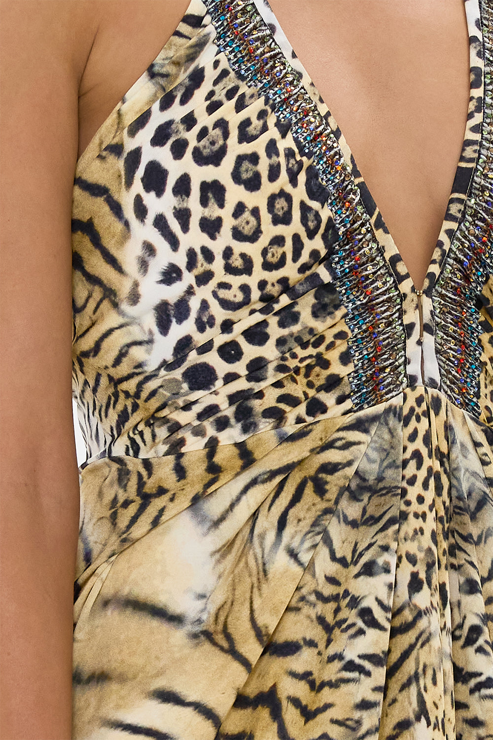 V NECK GATHERED JERSEY DRESS JAGUAR