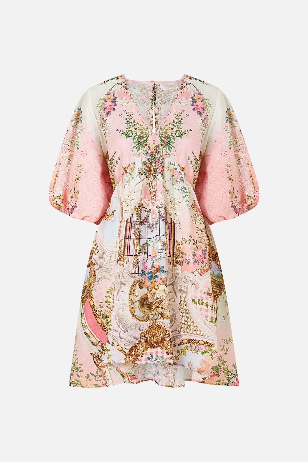 V NECK PUFF SLEEVE SHORT DRESS LISBON LULLABY