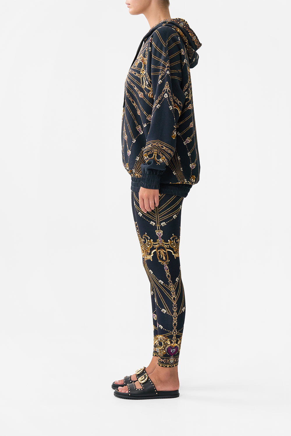 The CAMILLA SHIRRED WAIST PANT DOMINICAN DECADENCE in our  print.