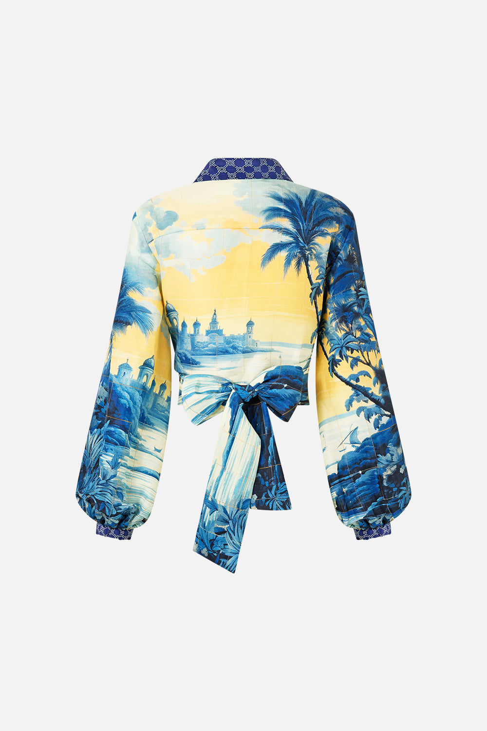 The CAMILLA SOFT THICK TIE TRIANGLE BIKINI SET WITH TAB TRIMS DOMINICAN DECADENCE in our  print.