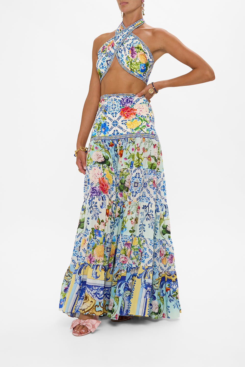 The CAMILLA SHOULDER FRILL SHORT DRESS LUSCIOUS IN LISBON in our LUSCIOUS IN LISBON print.