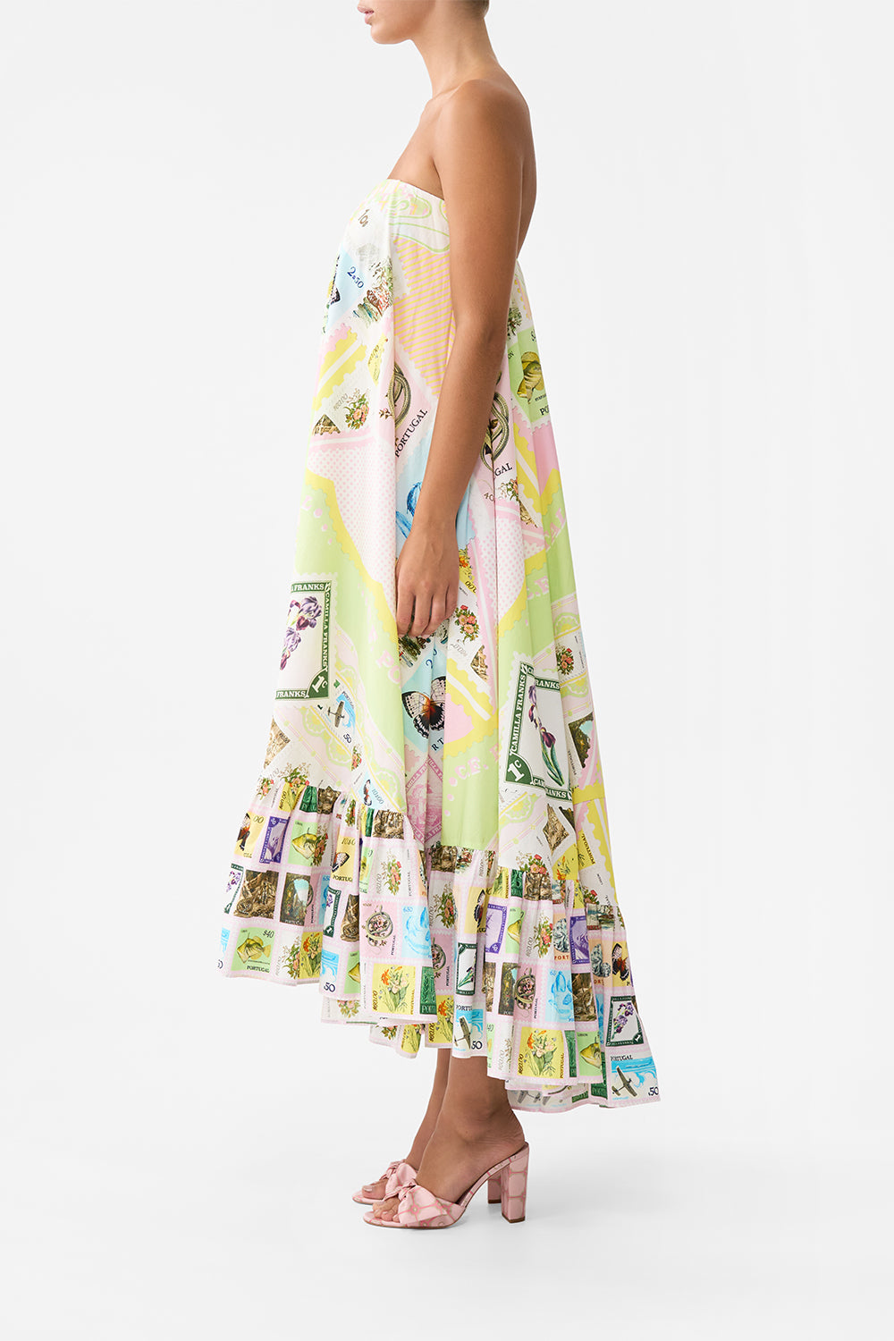The CAMILLA ASYMMETRIC BOW TOP BOTANICAL UTOPIA in our  print.