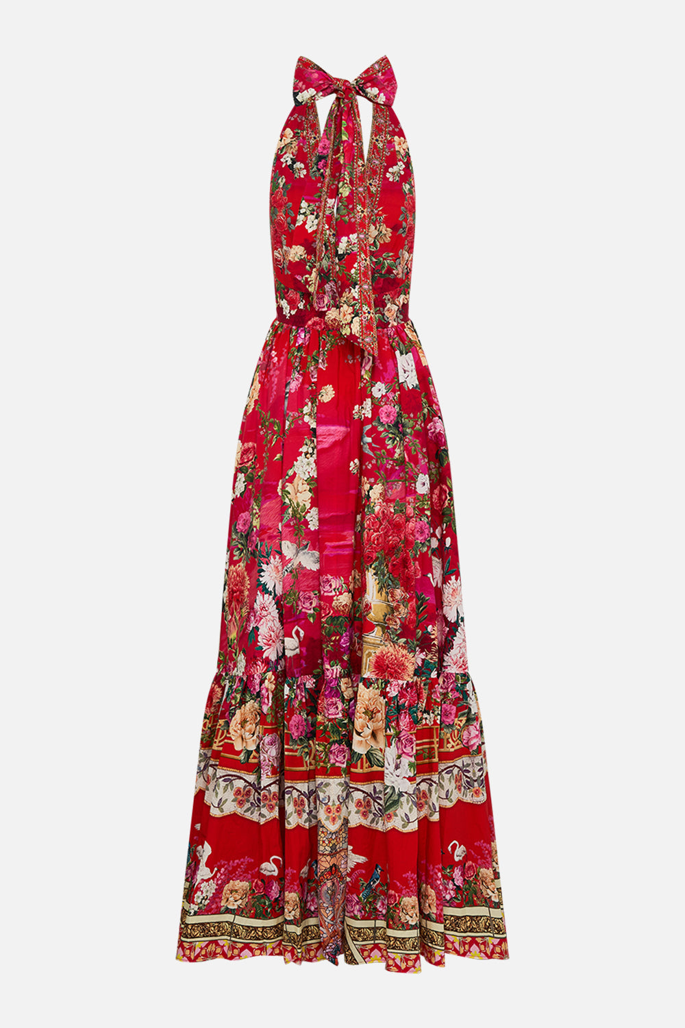 CAMILLA Ruffle hem halter dress in Sweet home Alexandria print.