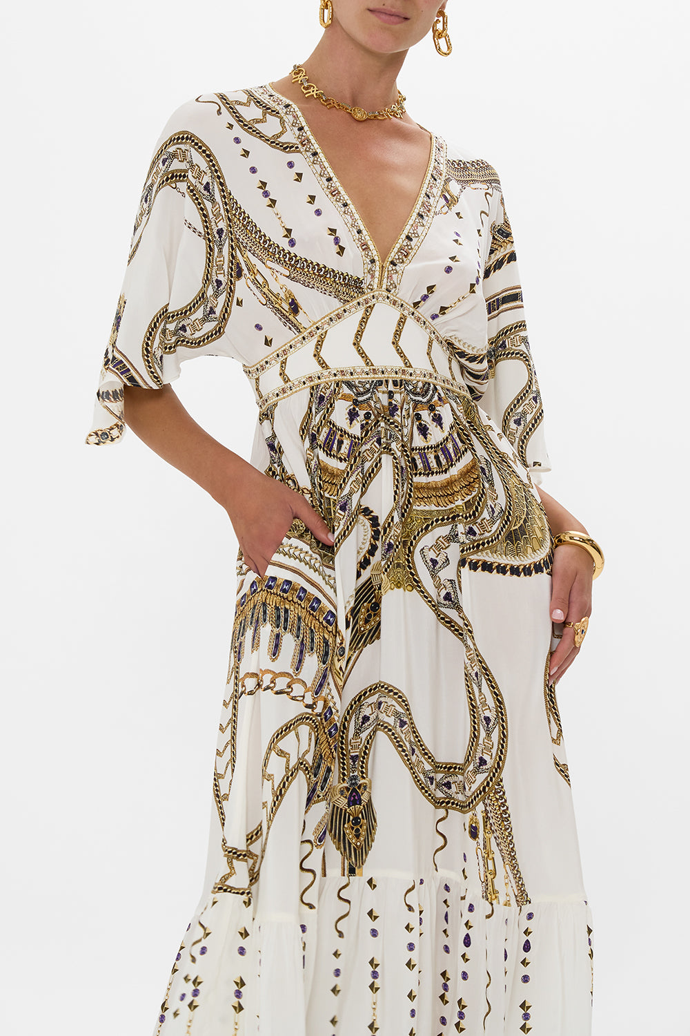 WAISTED DRESS WITH HEM RUFFLE GODDESS ENERGY