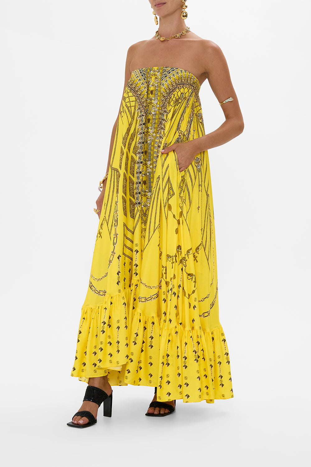 STRAPLESS MAXI WITH RUFFLE HEM SHRINE OF SUNSHINE