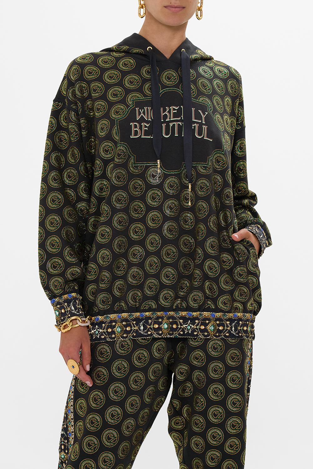 The CAMILLA BUTTON DRESS WITH SHAPED WAISTBAND GARDENS OF QUELUZ in our  print.
