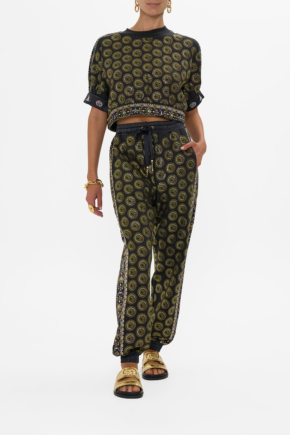 The CAMILLA BUTTON FRONT FRILL DRESS PALACIO PLAYGROUND in our  print.