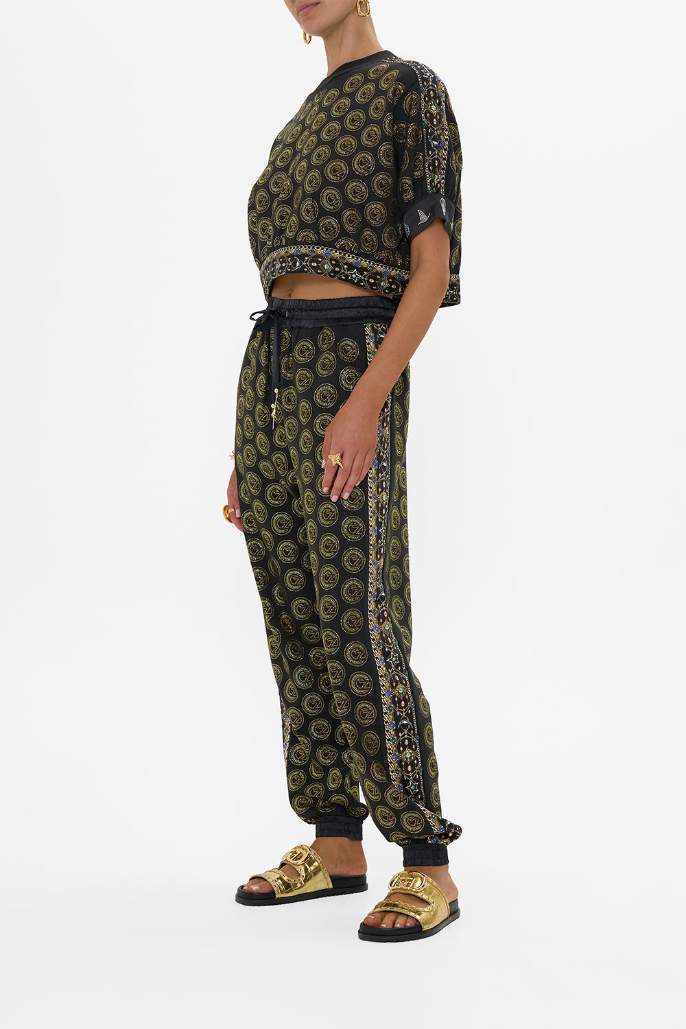 The CAMILLA BUTTON FRONT FRILL DRESS PALACIO PLAYGROUND in our  print.